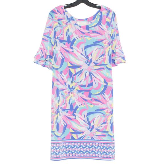 Pappagallo Dress Bell Sleeve Coastal Preppy Tropical Retro Bright Bold Medium - Picture 7 of 7